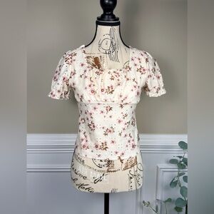 Beautees Girls Eyelet Floral Short-Sleeved Top Size Large